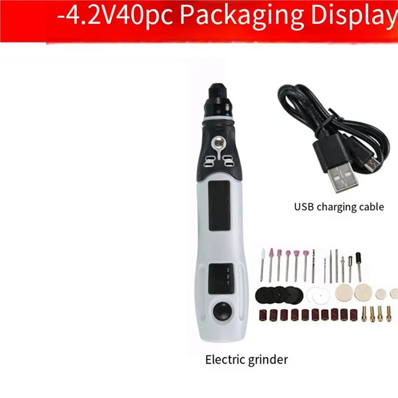 AB42-Mini Grinder Rotary Kit With 40 Accessories & 4 Chucks, Cordless USB Charging For Engraving, Polishing, Drilling & Nails