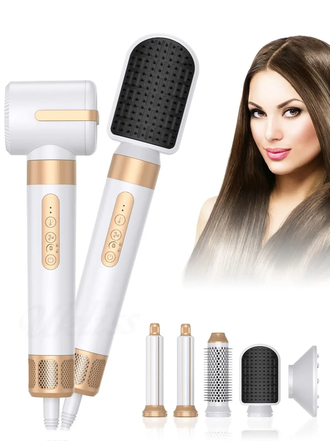 Haartrockner-Bürste 7-in-1, 110.000 U/min Heißluftbürste Haarstyler für Lockiges, Glattes & Gedrehtes Haar Professionelle Ionenbürste