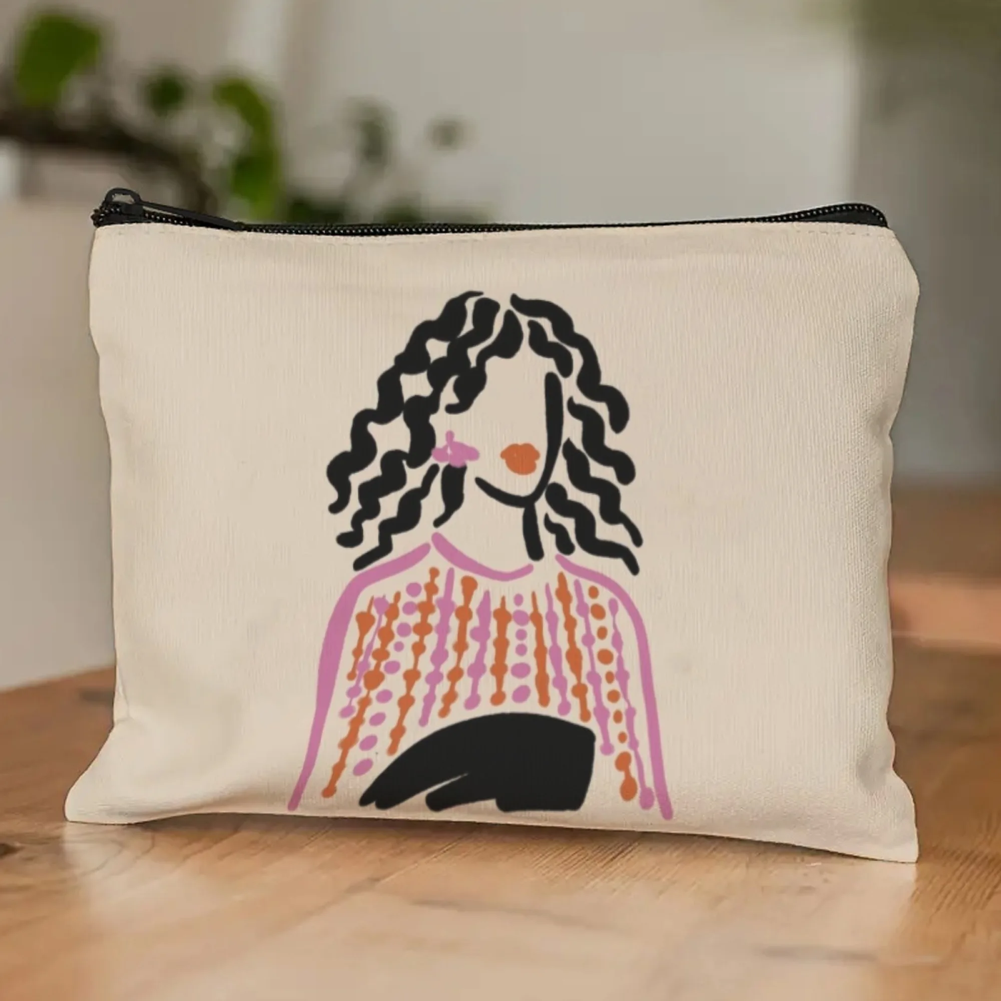 Abstract Curly Hair Woman Cosmetic Bag，Lightweight Zipper Pouch， Travel Makeup Organizer for Girl & Women，Artistic Daily & Trip