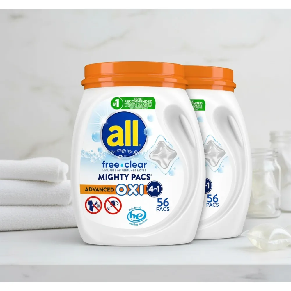 

Hypoallergenic Laundry Detergent Pacs, Unscented Stain Remover for Sensitive Skin, 112 Loads