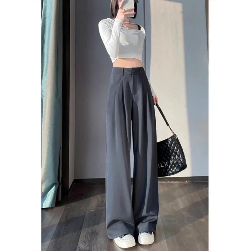 Narrow Suit Pants for Women Autumn and Winter2024New Thick High Waist Casual Pants Small Commuting Figure Flattering Wide-Leg Pa