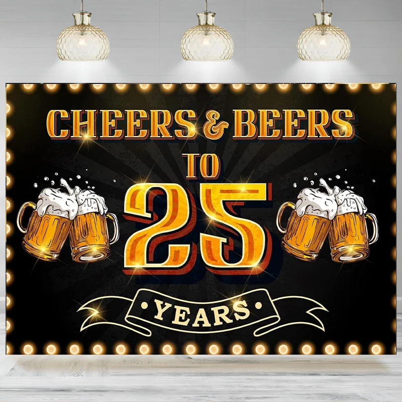 Roze Cheers Beers 25-jarig Banner Achtergrond Verjaardag Achtergrond Fotografie Verjaardag Jubileumfeest Teken Decoraties