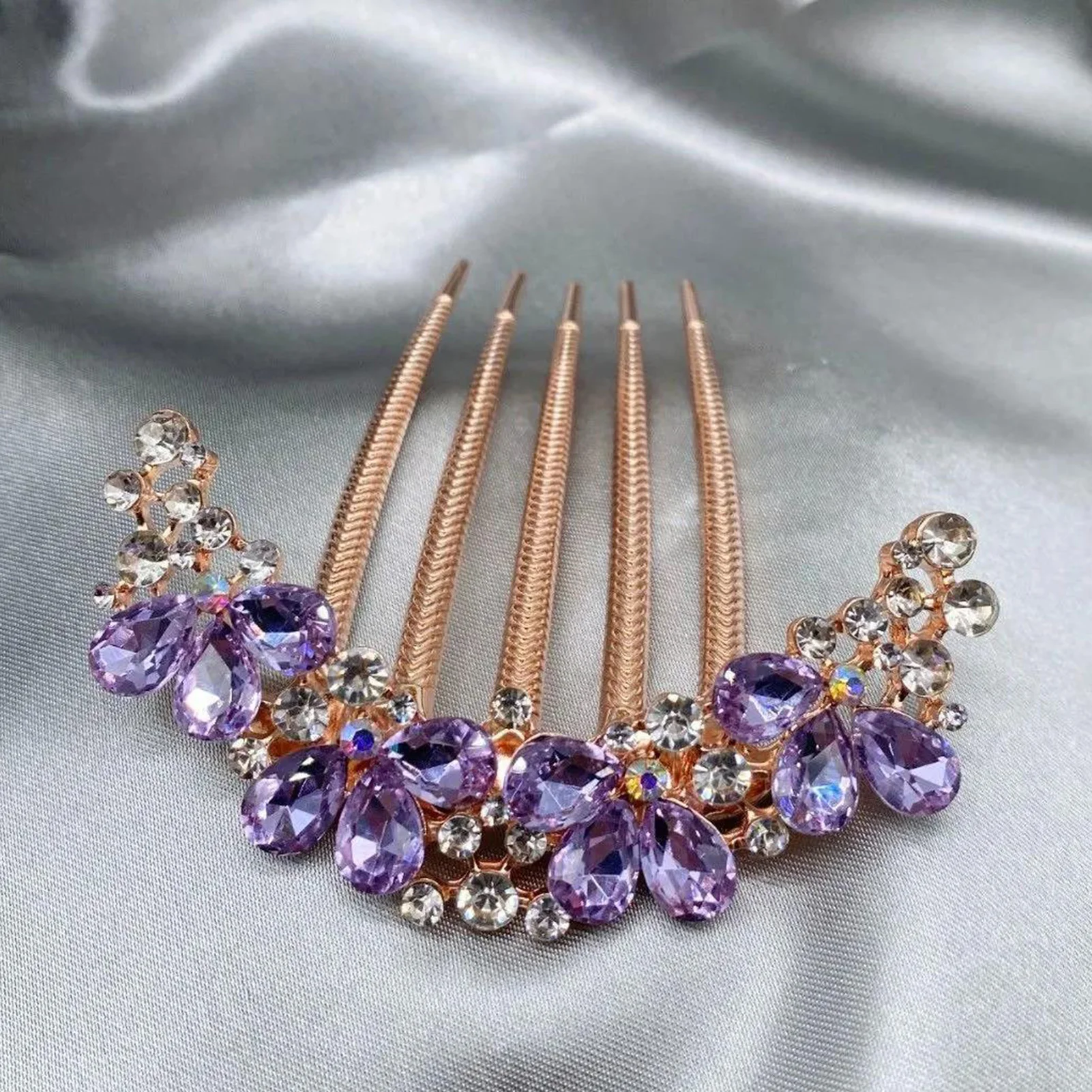Sparkly Rhinestone Wedding Hair Combs Purple/Blue/Champagne Crystal Hairpins Ponytail Holder Jewelry for Bride Bridesmaids image 2