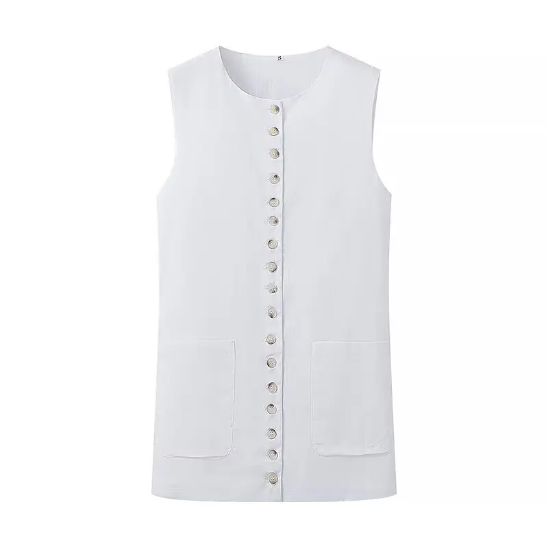 TRAF 2024 White Vests for Women Black Button Sleeveless Vest Woman Summer Holiday Women\'s Vests Streetwear Casual Vest Women