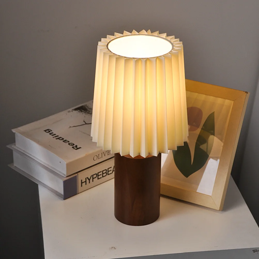 

Pleated Decorative Table Wood Base Aesthetic Night Light For Bedroom Desk Bedside Rechargeable Bedrooms Night Lamp Pleated Table