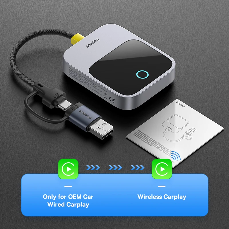 Baseus CarPlay draadloze adapter Smart CarPlay Box IOS Bedraad naar draadloos Car Play Display Plug&Play Bluetooth WiFi Connect Auto