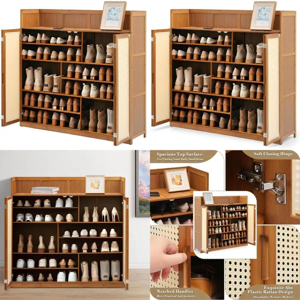 45 6-Tier Bamboo Shoe Rack with Enhanced Top Shelf, Holds 25 Pairs, Ideal for Closet, Hallway, Entryway - Brown