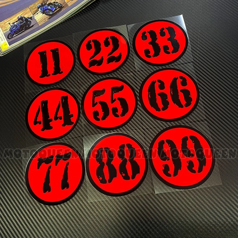 Round Racing Number Stickers, Vintage Graffiti Digits 11-99, Waterproof UV PET Decals for Motorcycle Helmet, Fairing & Race Car