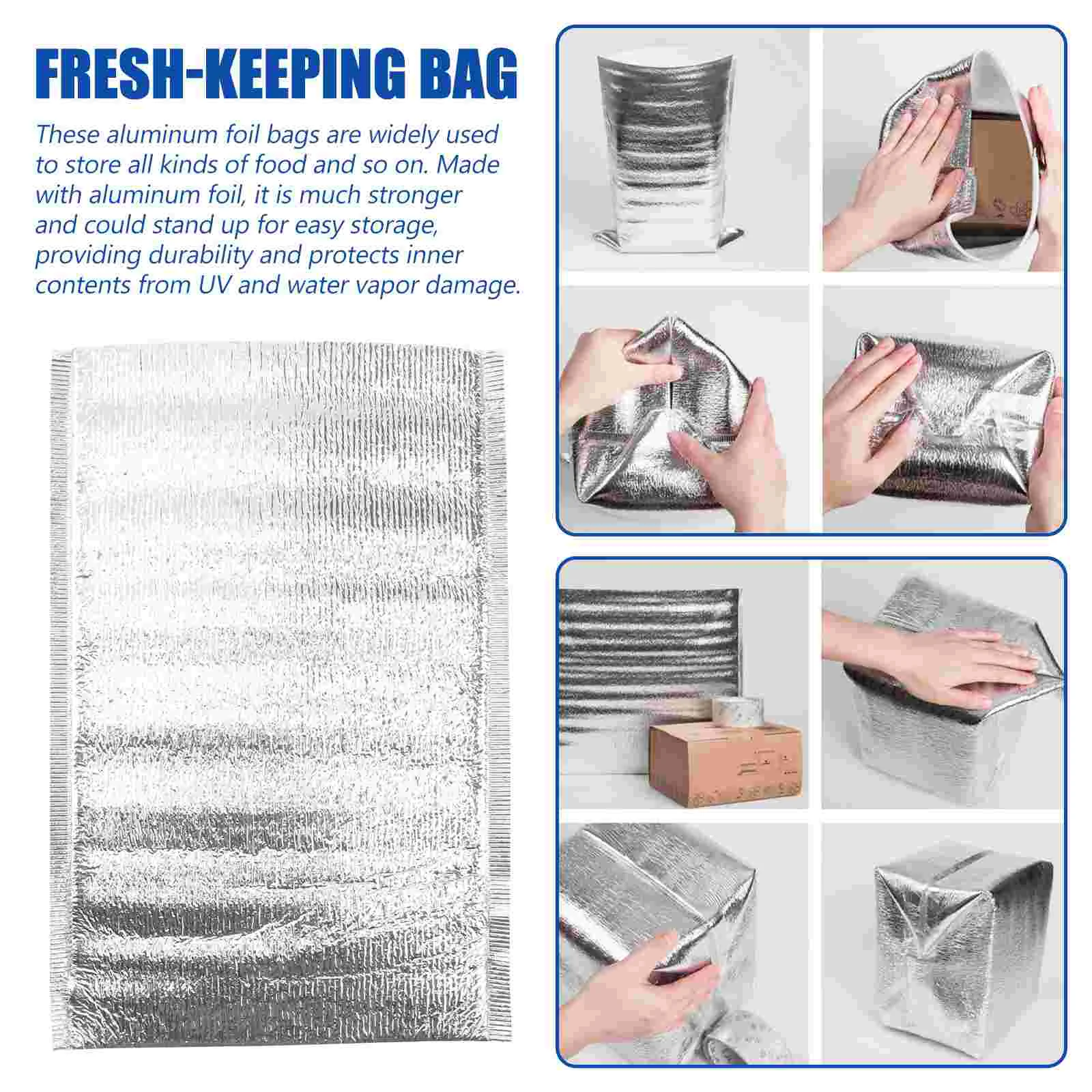 20 Pcs Lunch Bag Tote Bags Take-out Thick Aluminum Pouch Fresh-keeping Foil Insulation Silver