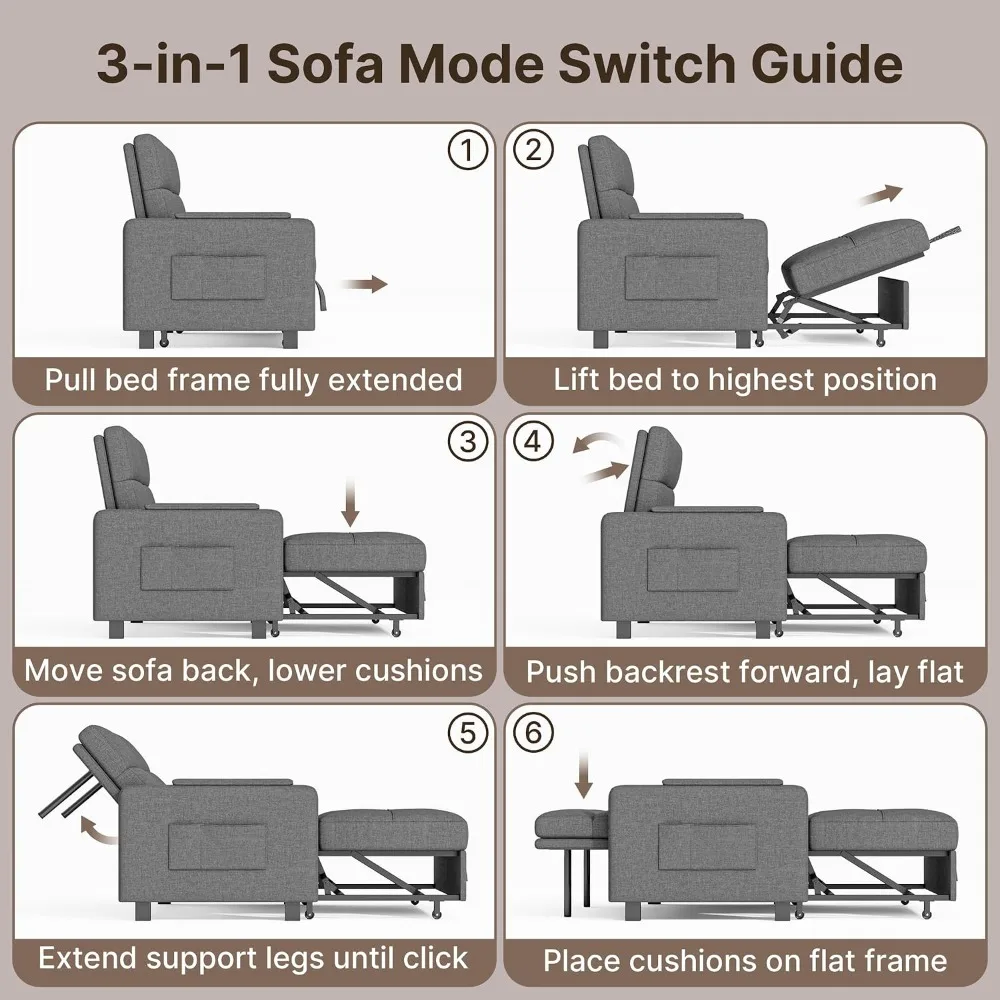3-in-1 Convertible Sofa Bed – Grey 5