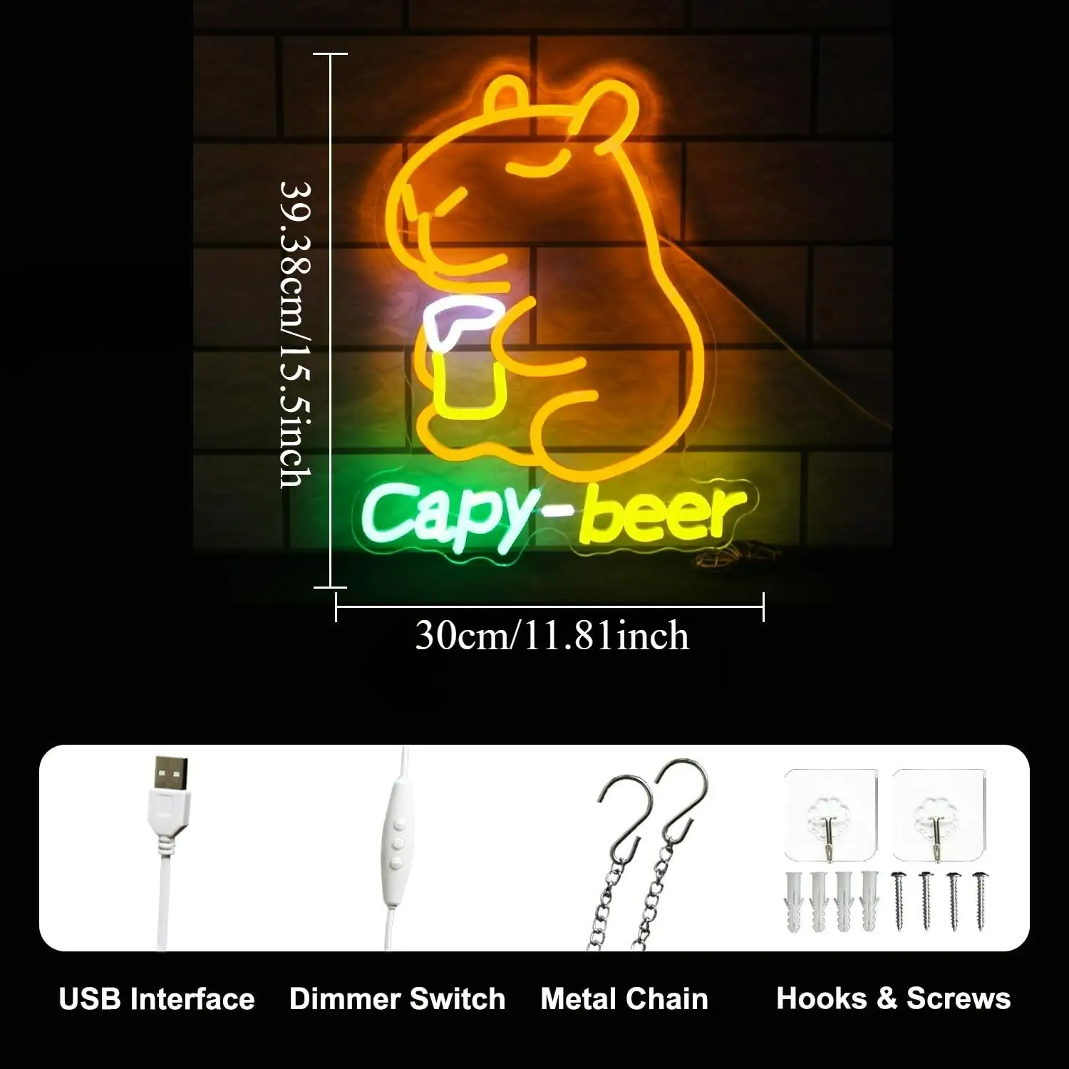 Capybara Beer Neon Sign USB Powered Cartoon Led Wall Light For Home Bar Man Cave Pub Lounge Bedroom Funny Animal Art Gift - view 5