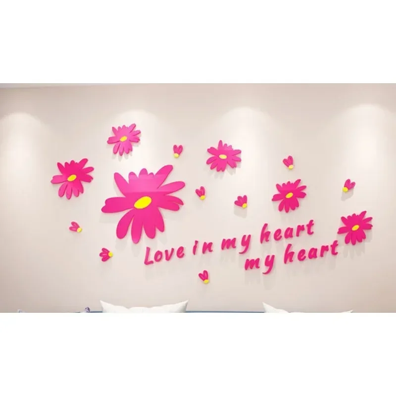 DIY Plant Wall Decor Cartoon Flower Acrylic 3D Sticker Bedroom Wallpaper Decor Nordic Mirror Surface Stickers Home Accessories