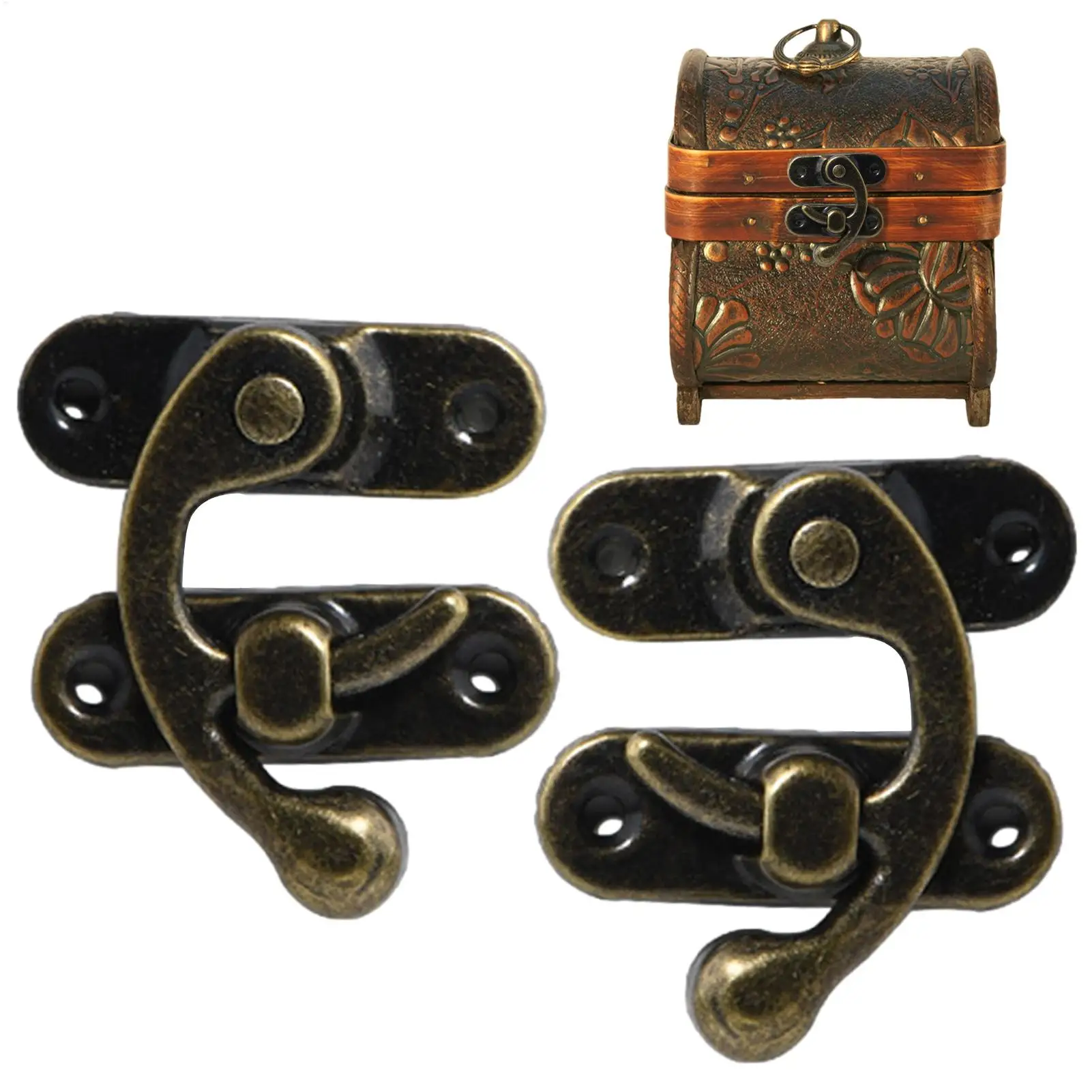 2pcs Mini Swing Arm Clasp Latch Vintage Style Toggle Hasp Hook Style Left And Right Hook Lock Strap Installation Screws