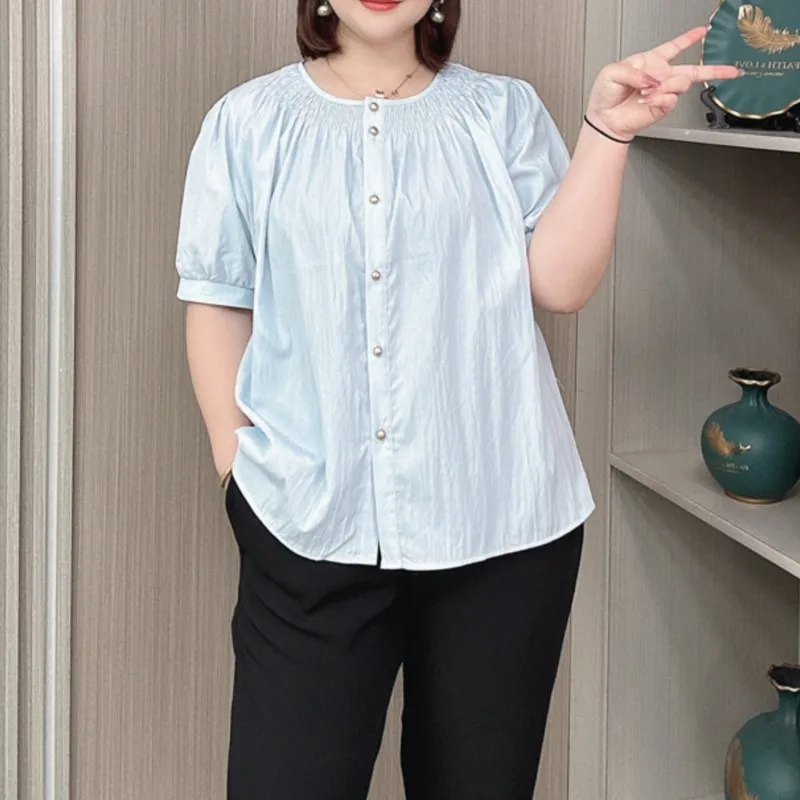 Camicia estiva con maniche a sbuffo donna Plus Size camicette larghe e sottili da donna