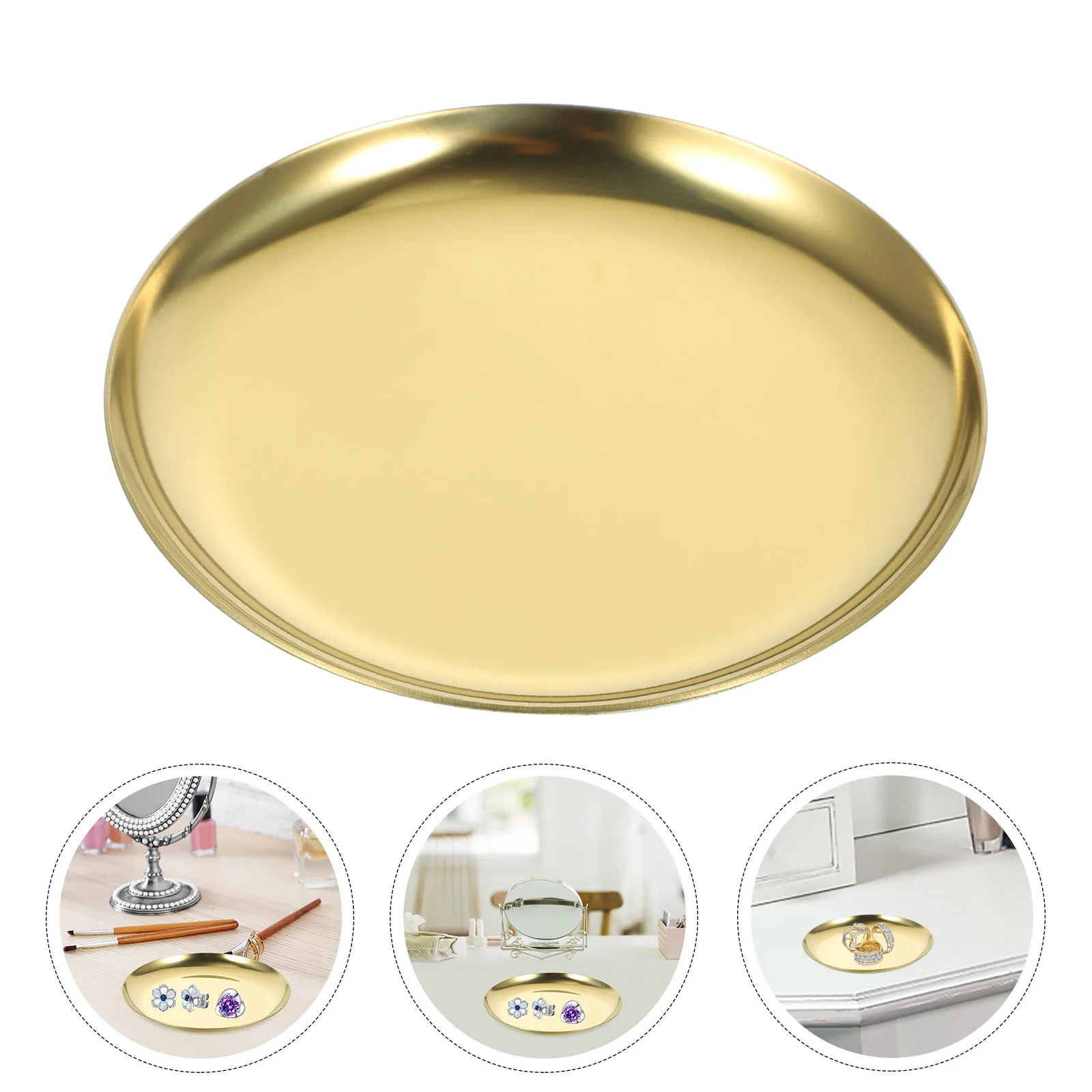 علبة مجوهرات معدنية مستديرة طبق من الفولاذ المقاوم للصدأ إكسسوارات على الطراز الشمالي حامل حلقة القرط منظم سطح المكتب لوحة حلية