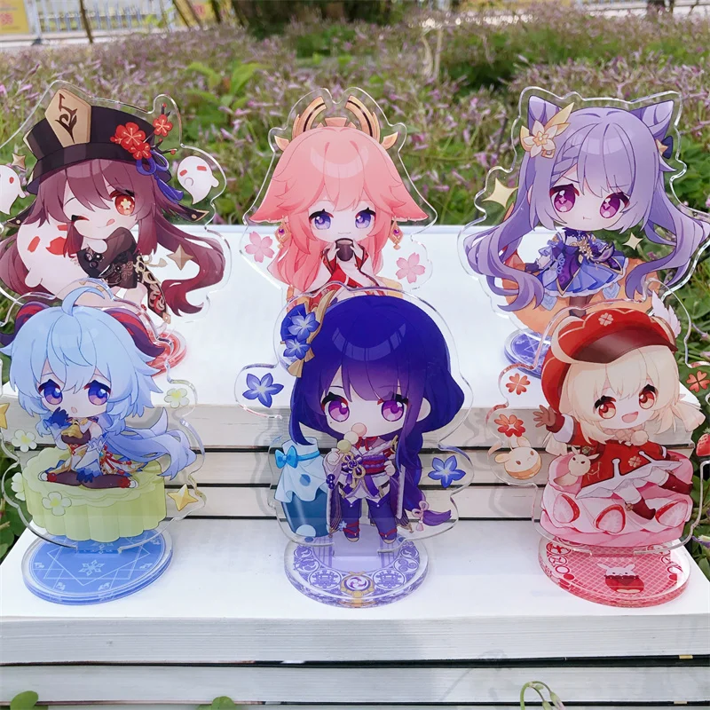 Game Genshin Impact Keqing Ganyu Beelzebul Yae Miko Klee Stand Plate Anime Cartoon Cosplay Figure Character Acrylic Prop