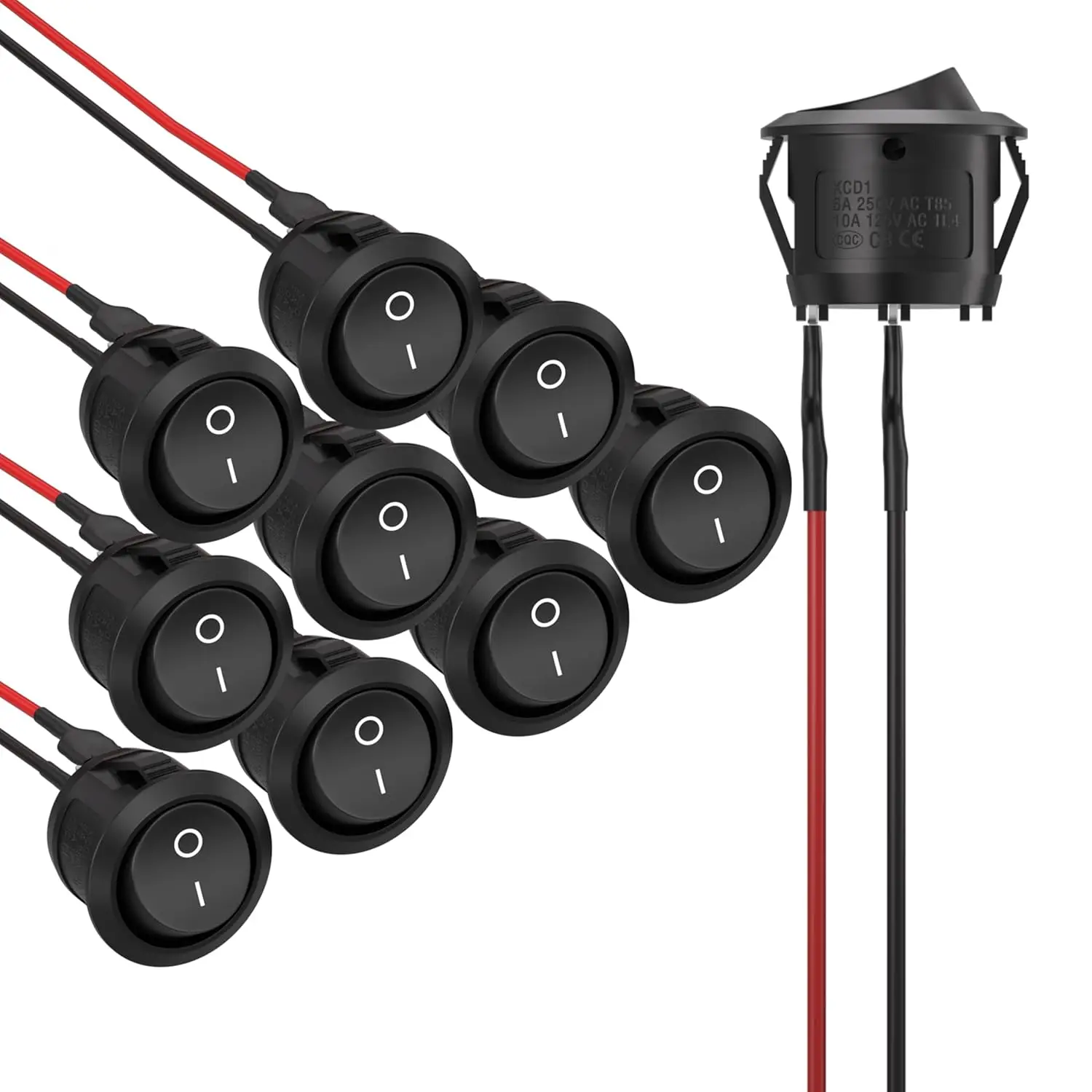 5/10 pces mini interruptor de balancim redondo 15mm spst aberto/desligar 12v dc fonte de alimentação fácil de instalar durável náilon e terminal