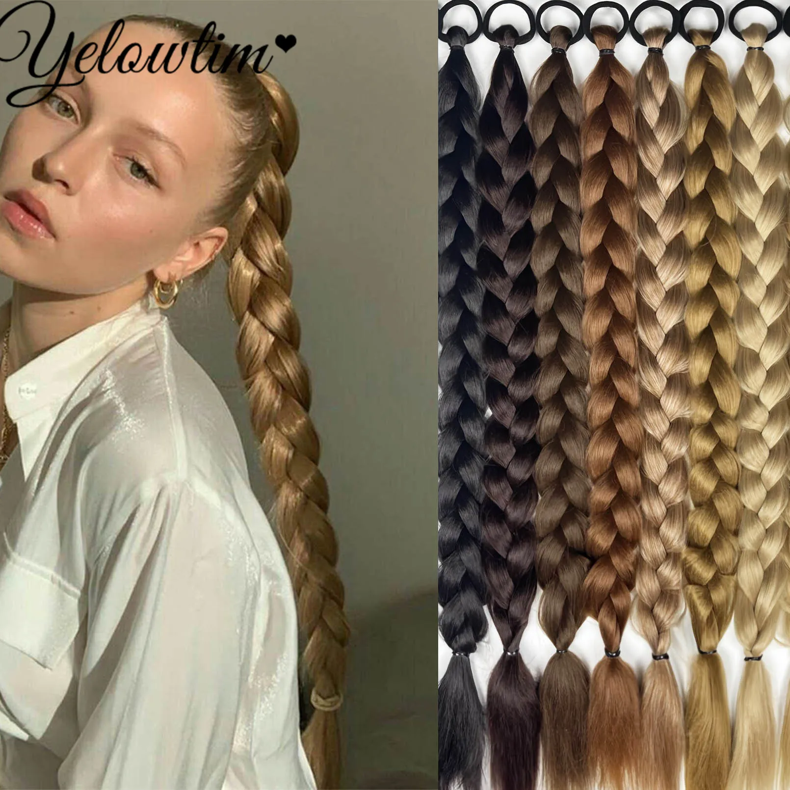 สังเคราะห์ยาว Twist Braid ผมหางม้า Extension ยาง Band 24 นิ้ว Boxing Braided Hair Extensions สําหรับผู้หญิงทุกวัน