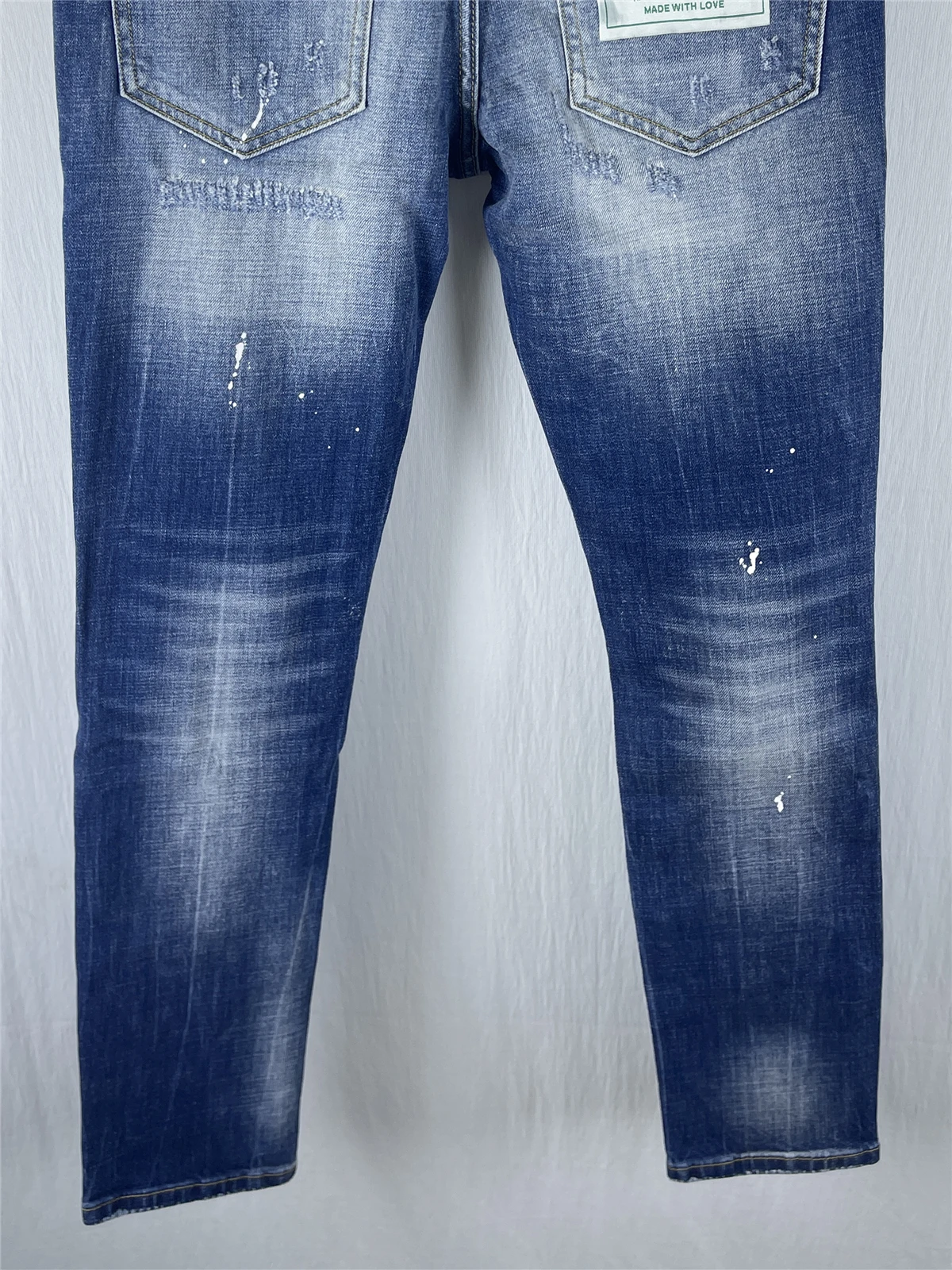 

6041 Spring and Summer New Men's Jeans Washed Grinding Holes Patch Paint Old Feet Blue Jeans for Men