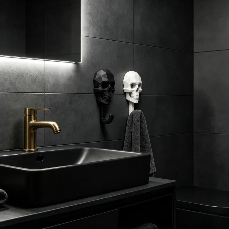 2pcs Skull Wall Hook, Creative Gothic Towel Hook,  Bathroom Towel Rack, Entryway Key Holder,Halloween Punk Wall Decor