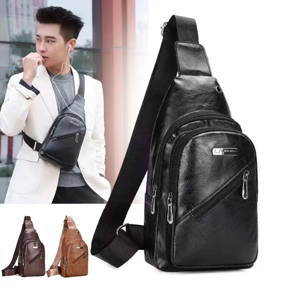 

Men's PU Leather Shoulder Bag Multi-layer Anti-theft Travel Crossbody Bag Outdoor Small Backpack Large Capacity Chest Bag