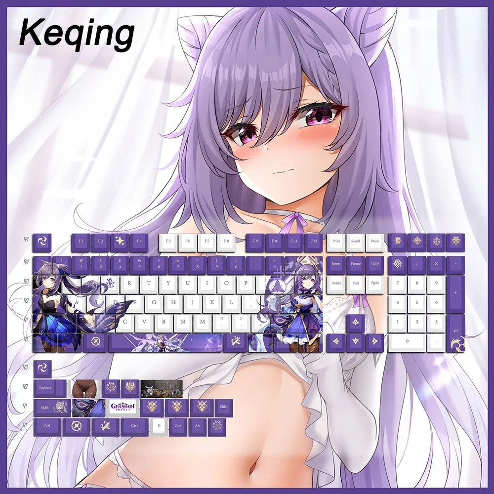 128 Tastenkappen für Genshin Impact und Honkai Impact 3, Cherry Anime Hu Tao Elysia PBT Cosplay Tastenkappen für MX-Schalter-Tastaturen – Detail 9