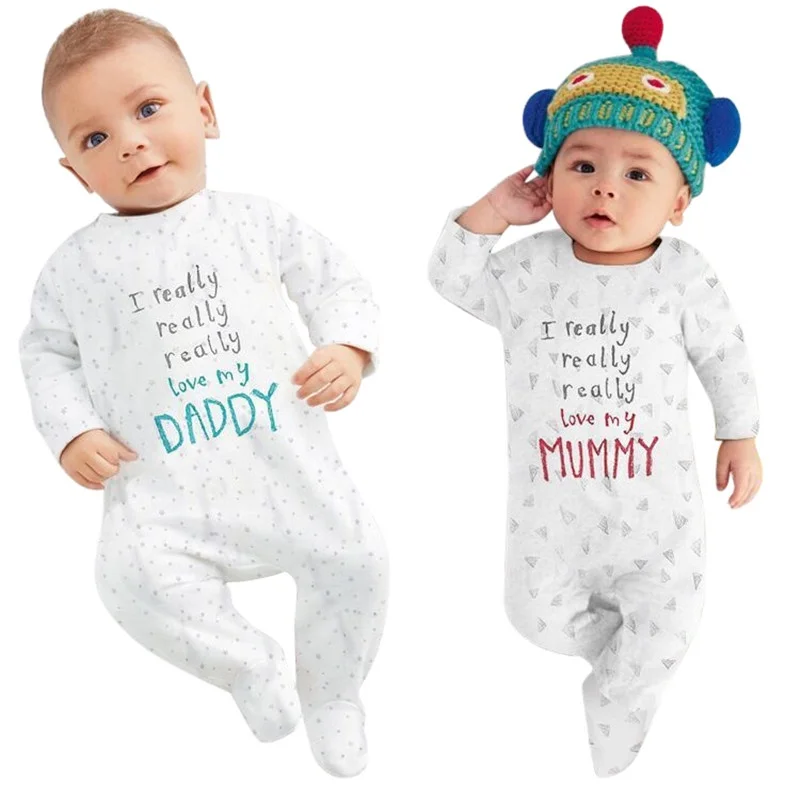 Baby Boys Girls Romper Cotton Long Sleeve Letter Daddy Mummy & Me Letter Jumpsuit Newborn Clothes Baby Clothing Outfits