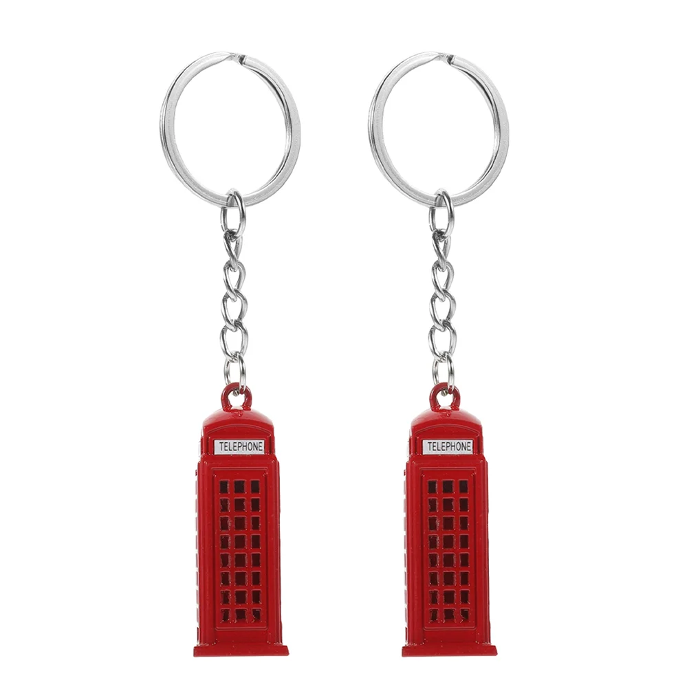 2 Pcs Phone Booth Keychain Gift Telephone Charm Keyring Pendant Commemorate London Souvenir Zinc Alloy England Car Travel Model