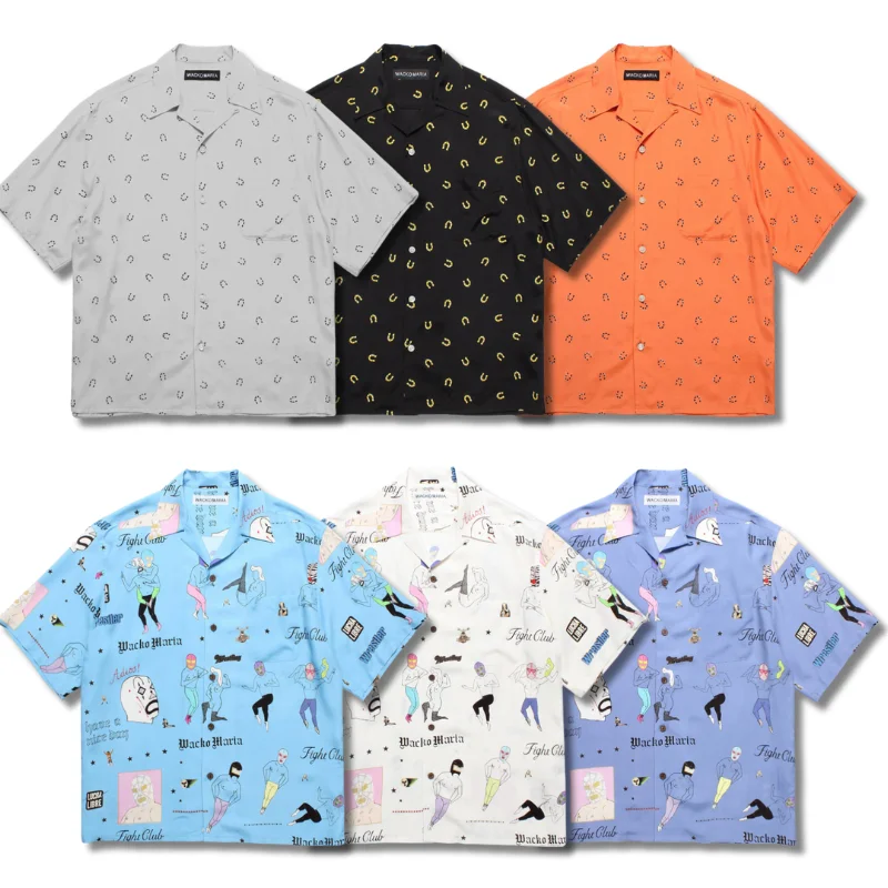 Multicolour WACKO Short Sleeve Shirt Best Quality Vintage Fashion Trendy Casual Women Men's Hawaii Shirt Streetwear