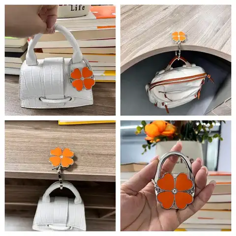접이식 오렌지 클로버 크리스탈 라인스톤 여행 가방 걸이 훅 핸드백 걸이 테이블 책상 가정 사무실용