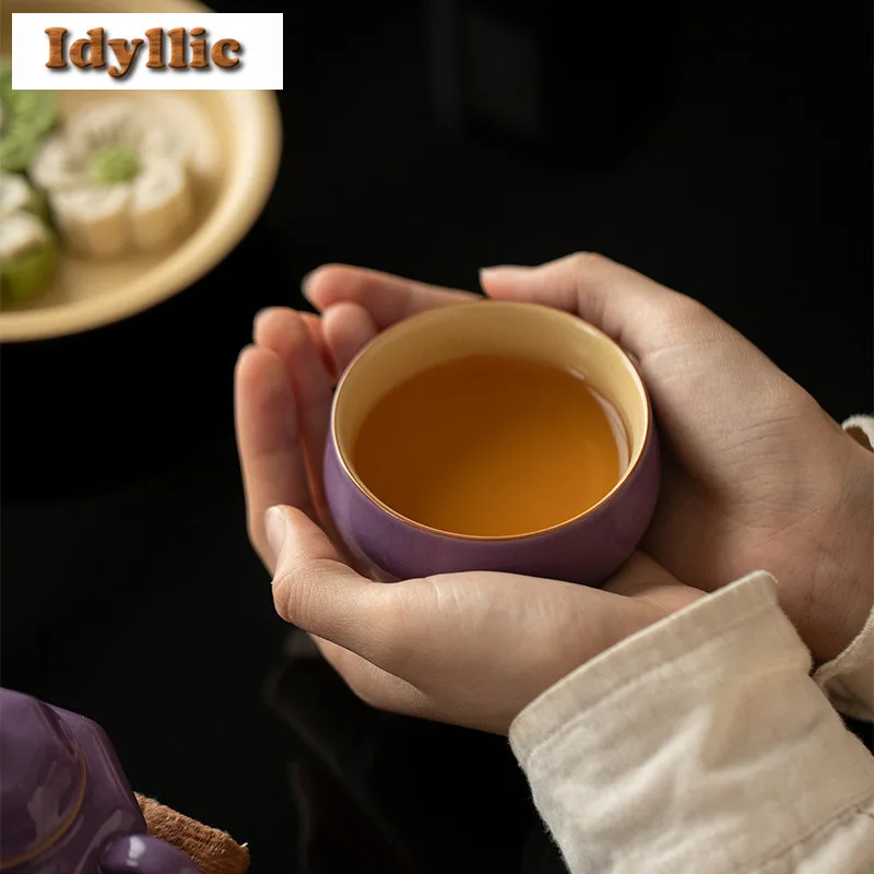 100 مللي الأرجواني رو فرن فنجان الشاي وعاء شاي ياباني أكواب واحدة تذوق الشاي كوب شخصي Chazhan ماستر أكواب عناصر الشاي الديكور هدية