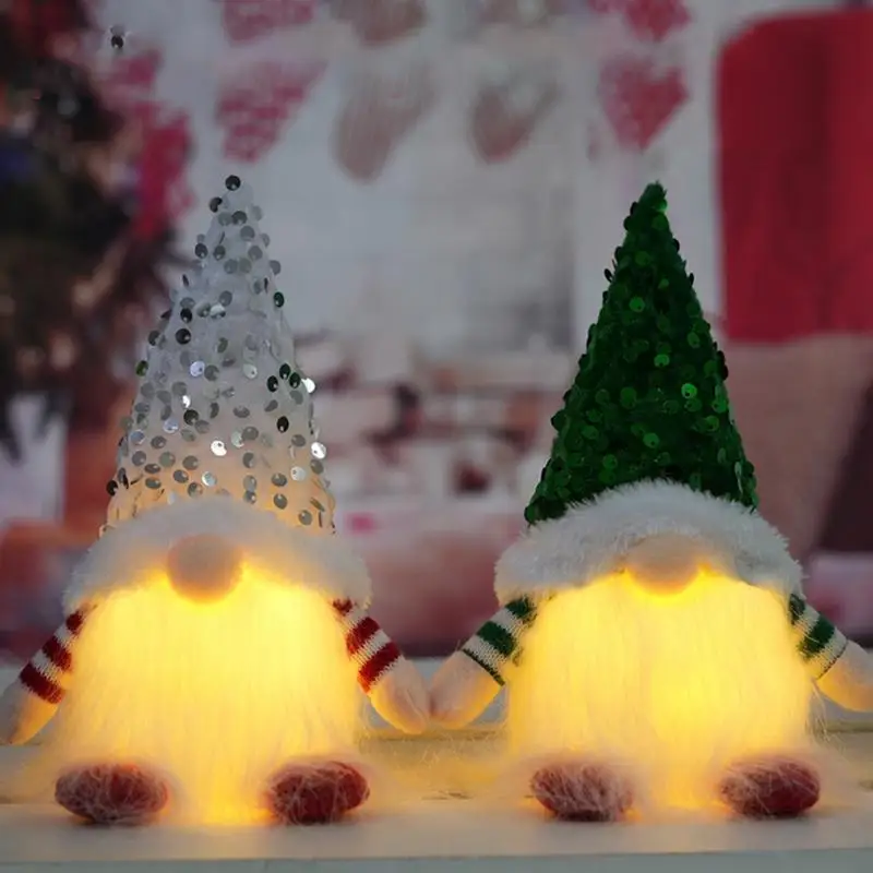 Lighted Christmas Gnomes Holiday Glowing Gnome Doll Small Desktop Gnomes Decoration Creative LED Gnome Plush Doll Ornament