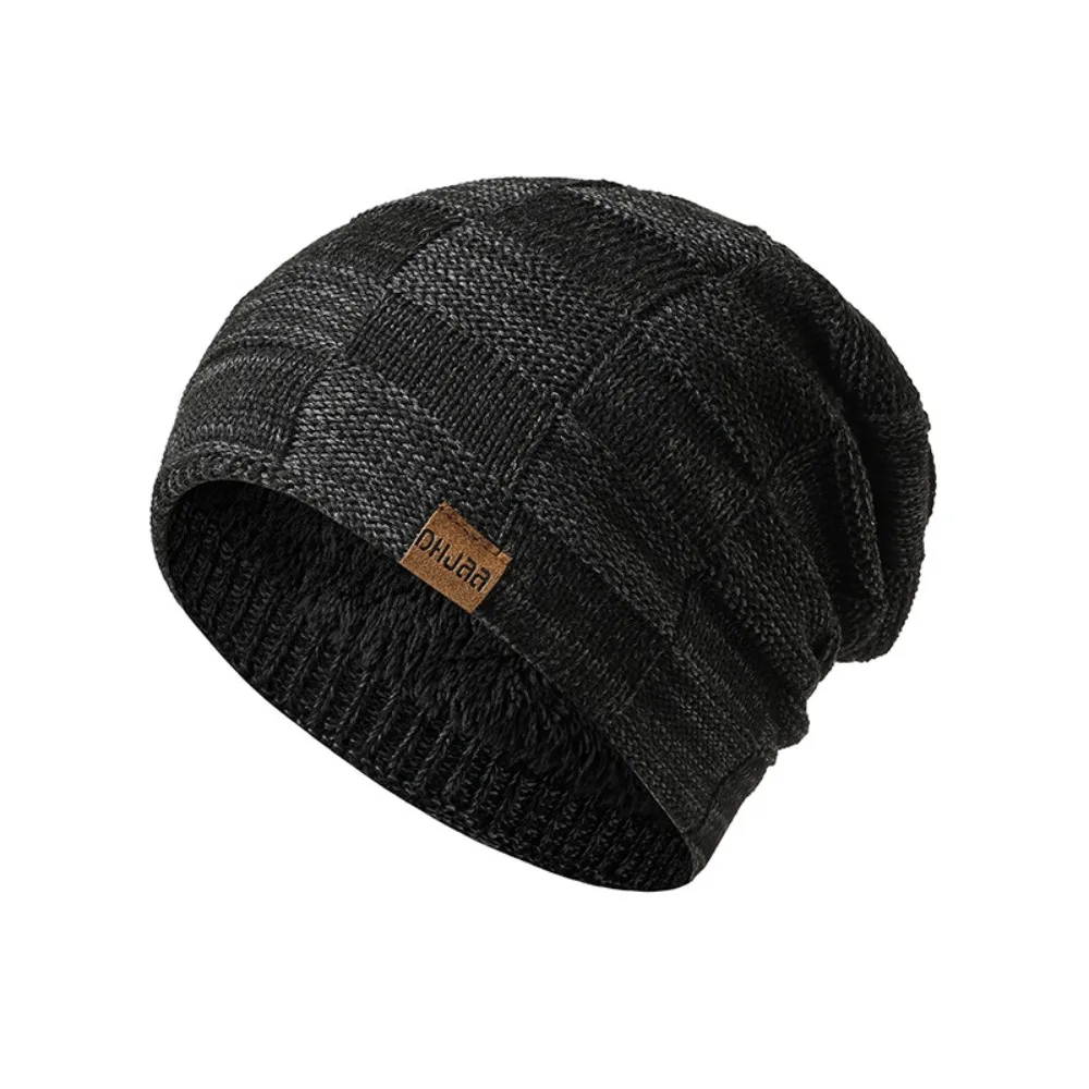 Pasamontañas de fibra acrílica para hombre, conjunto de bufanda y gorro elástico de lana suave, Color sólido, Jersey grueso, gorro de invierno