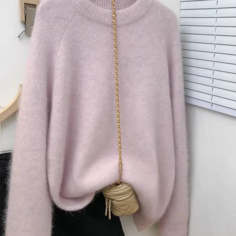 

Gray Raccoon Velvet Pullover Women Autumn Winter Round Neck Thickened Lazy Style Sweater