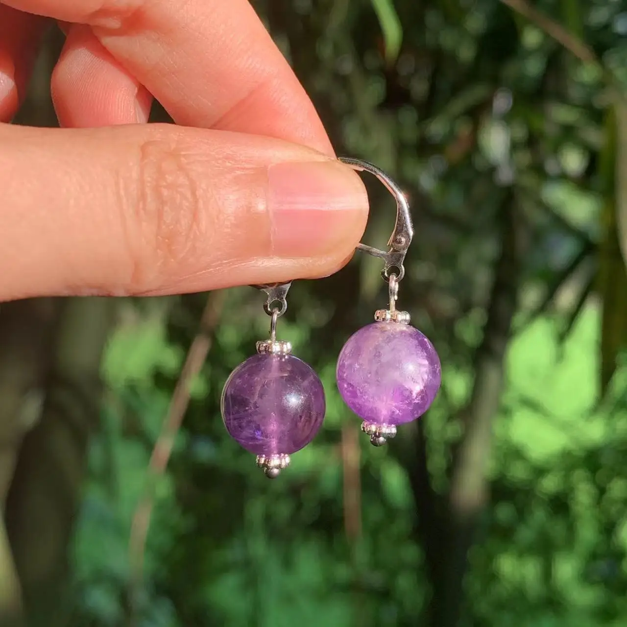 HEYYA-pendientes colgantes de amatista lavanda Natural, piedra de 10MM, joyería de piedras preciosas de Plata de Ley 925 clásica Simple