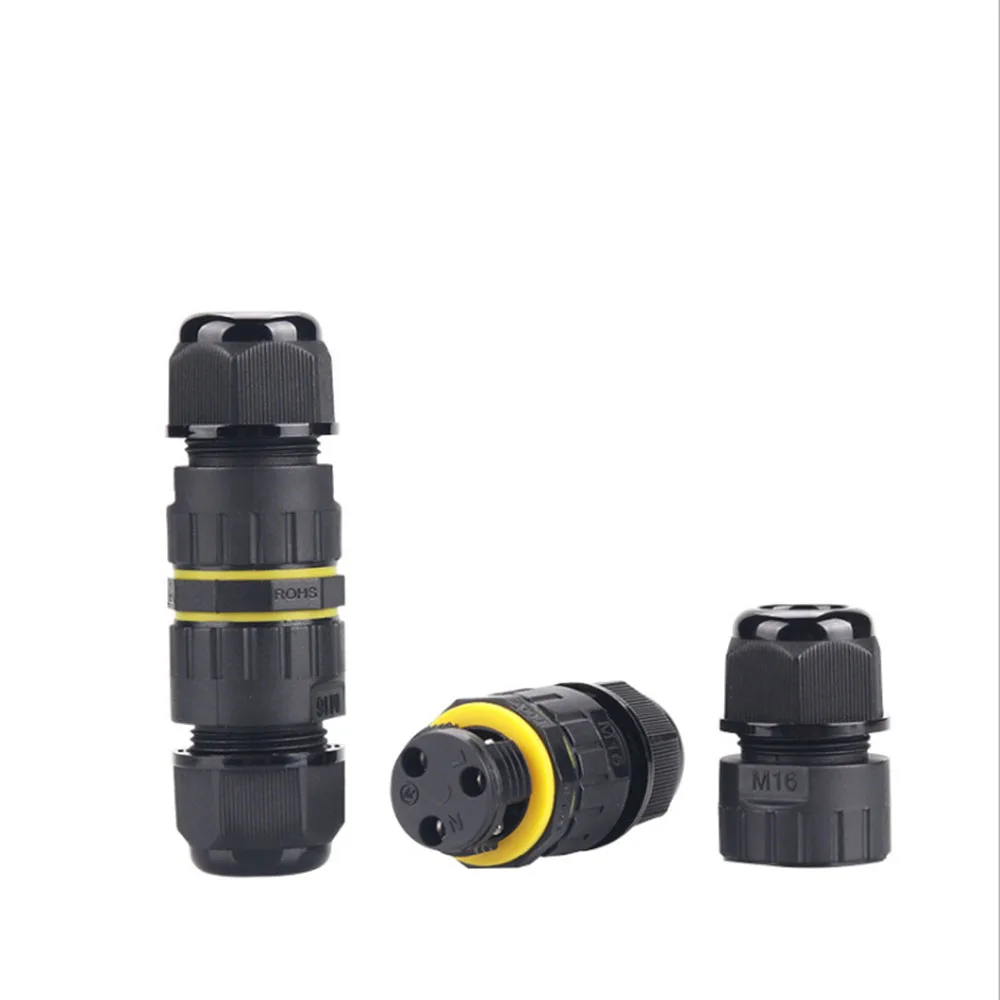 IP68 سلك مقاوم للماء موصل 1.5mm2 المسمار قفل النحاس محول 2/3 دبابيس ثقوب غير نافذ للمطر كابل كهربائي M16 محطة النايلون