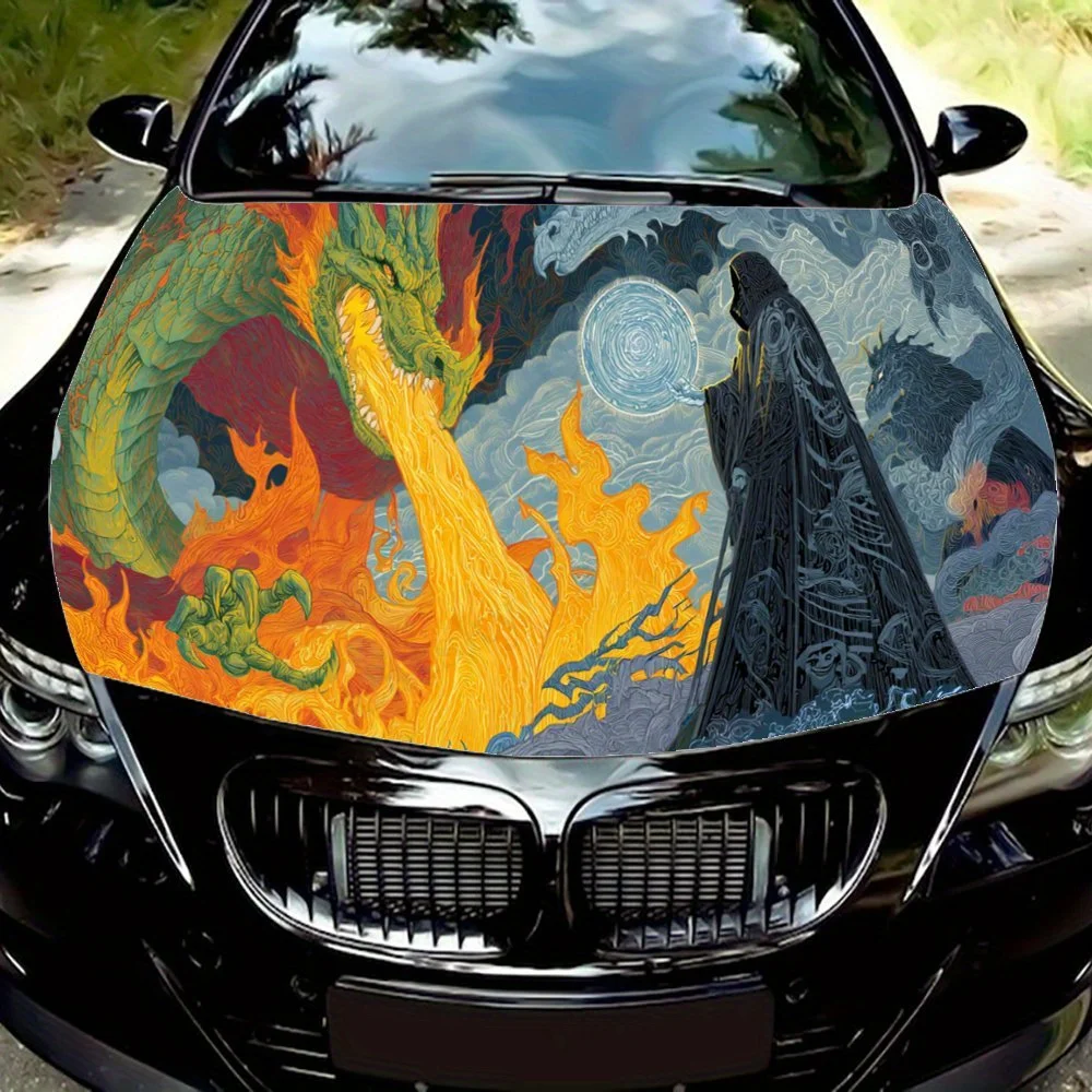

Dragon Cloak Man Car Hood Sticker PVC Self Waterproof Stick, Striking Auto Exterior Accessories Decor Protect Gift for Car Lover
