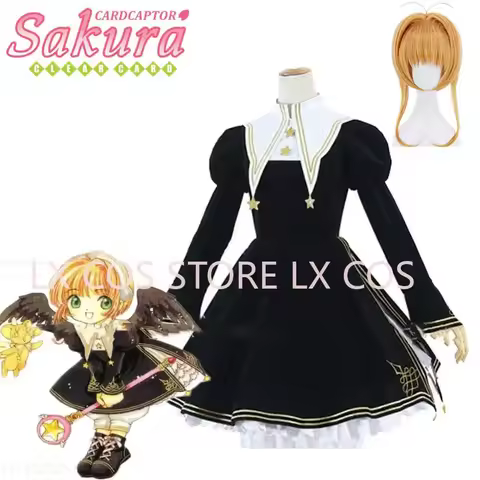 Anime Cardcaptor Sakura Cardcaptor Card Captor Sakura Kinomoto Lolita Black Dress Wig Cosplay Costume Custom size