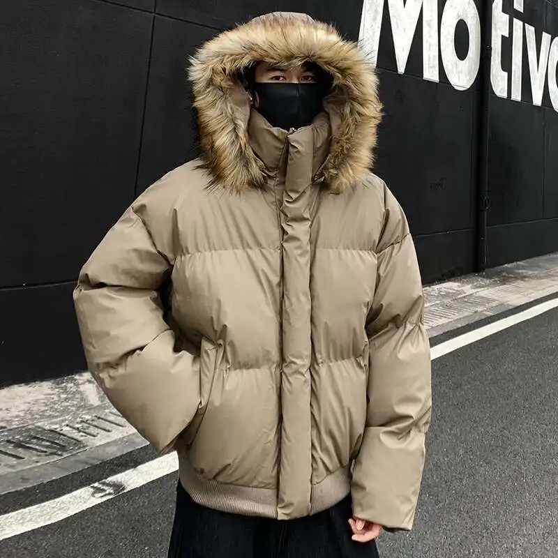 LUZHEN Winter 2024 New Parkas Detachable Fur Collar Design American Short Unisex Thick Warm Padded Jackets Winter Male LZ8194