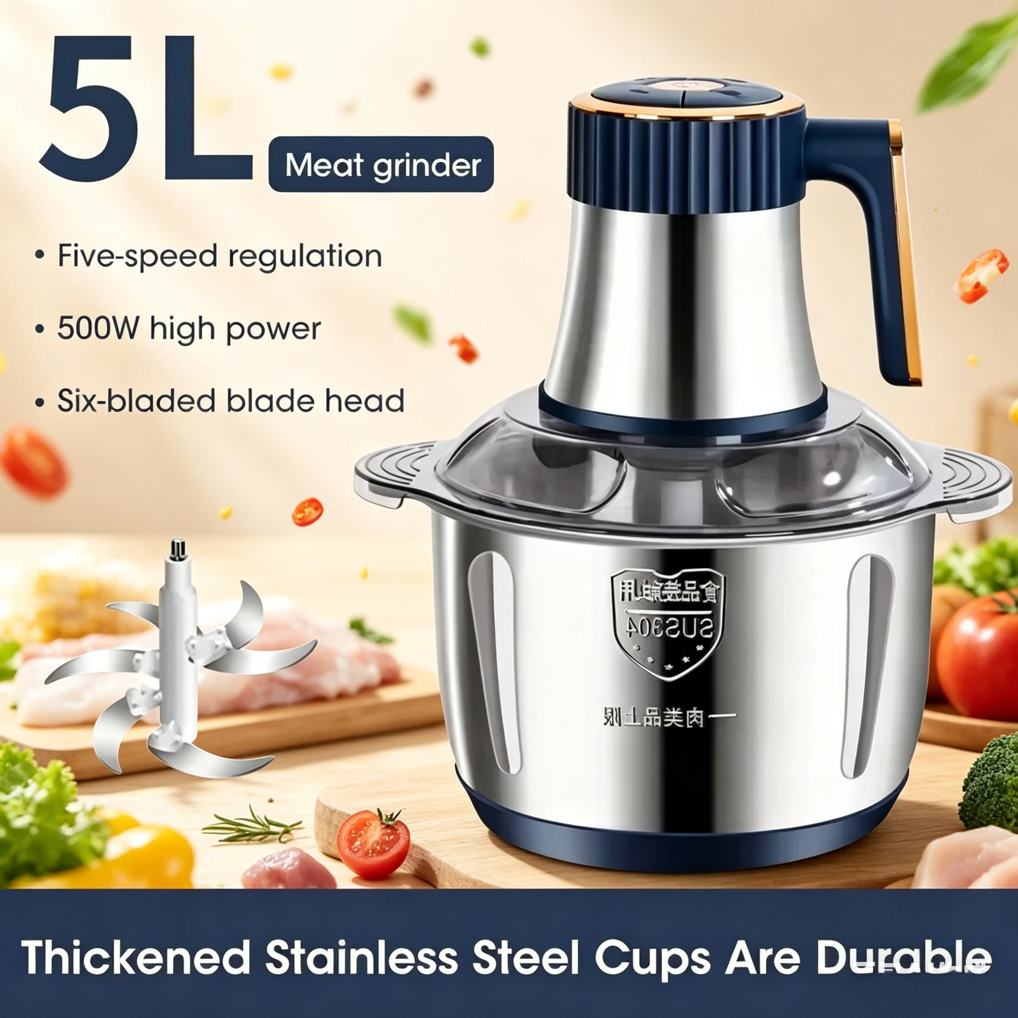 Electric Meat Grinder 304 Stainless Steel Multifunctional Food Processor Vegetable Fruit Garlic Chopper Kitchen Appliance