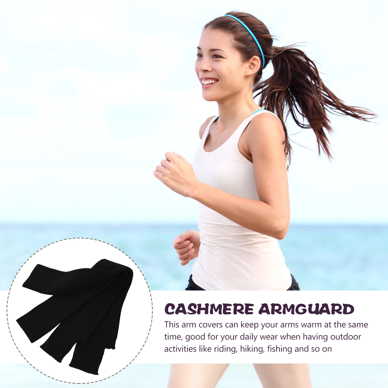 

Warm Arm Sleeves for Women Black 50CM Knitted Forearm Covers with Finger Holes Protective Lightweight Outdoor Sports Driving