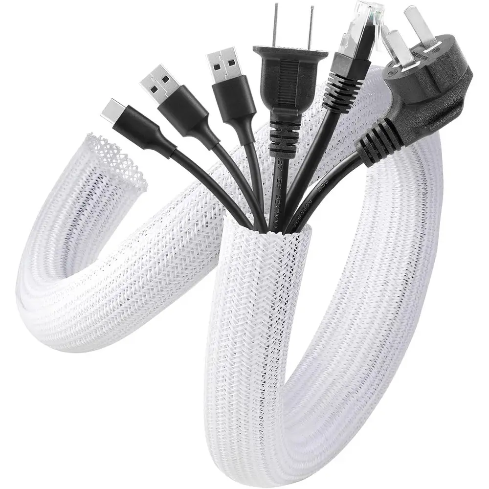

Cable Sleeve, 2 Pack 5t - 1.2 Inch Cable Management, Desk Cord Cover Organizer Wire Hider or Computer TV Wire Loom, Pet Proof Co