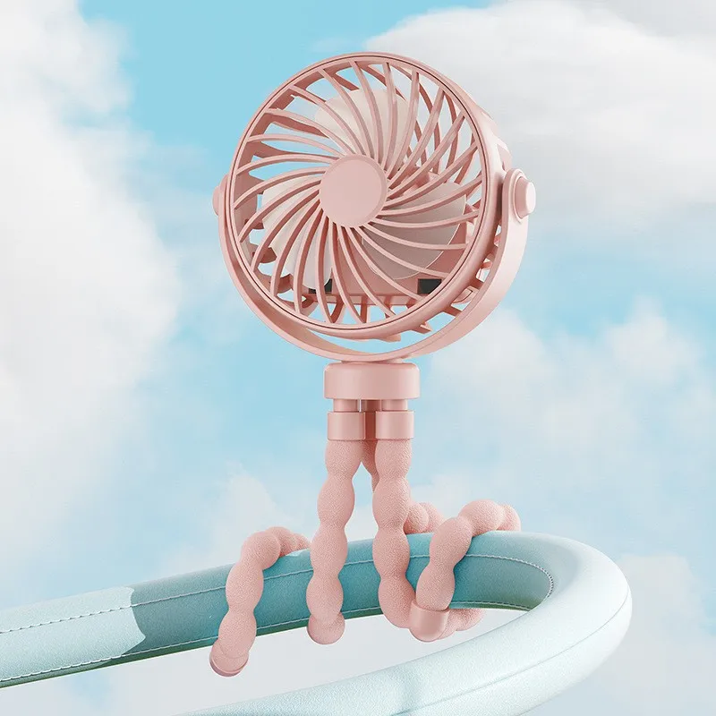 

Baby Stroller Fan Hand Held Rechargeable USB Cartoon Small Folding Fans Mini Ventilator Silent Table Outdoor Cooler Neck Fan