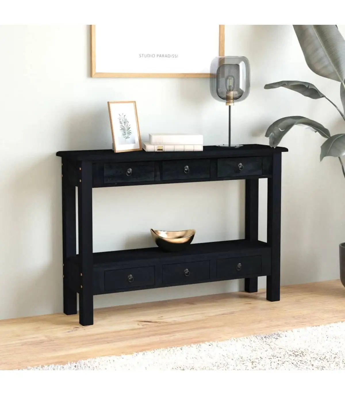 Side tables console table with drawers solid wood mahogany black 110x30x75 cm