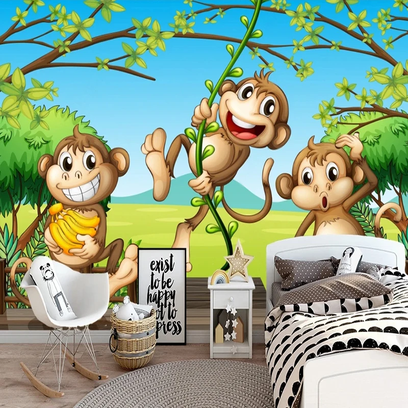 Papel tapiz Mural personalizado, creativo, 3D, dibujos animados, mono, paraíso, fondo De sala De niños, decoración De pared, pintura, Papel De pared, Sala