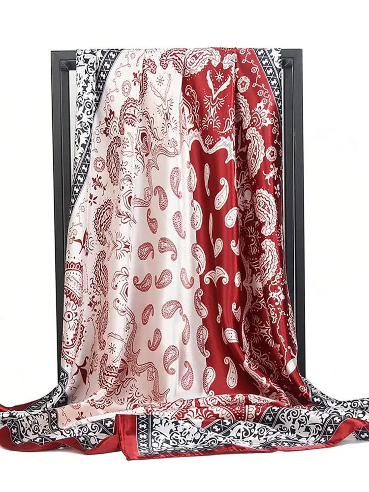 New Brand Print Headband Scarf Women Fashion 90*90cm Silk Satin Hijab Bandana Neckerhicef Sun Protection Shawl Wrap Headscarf image 4