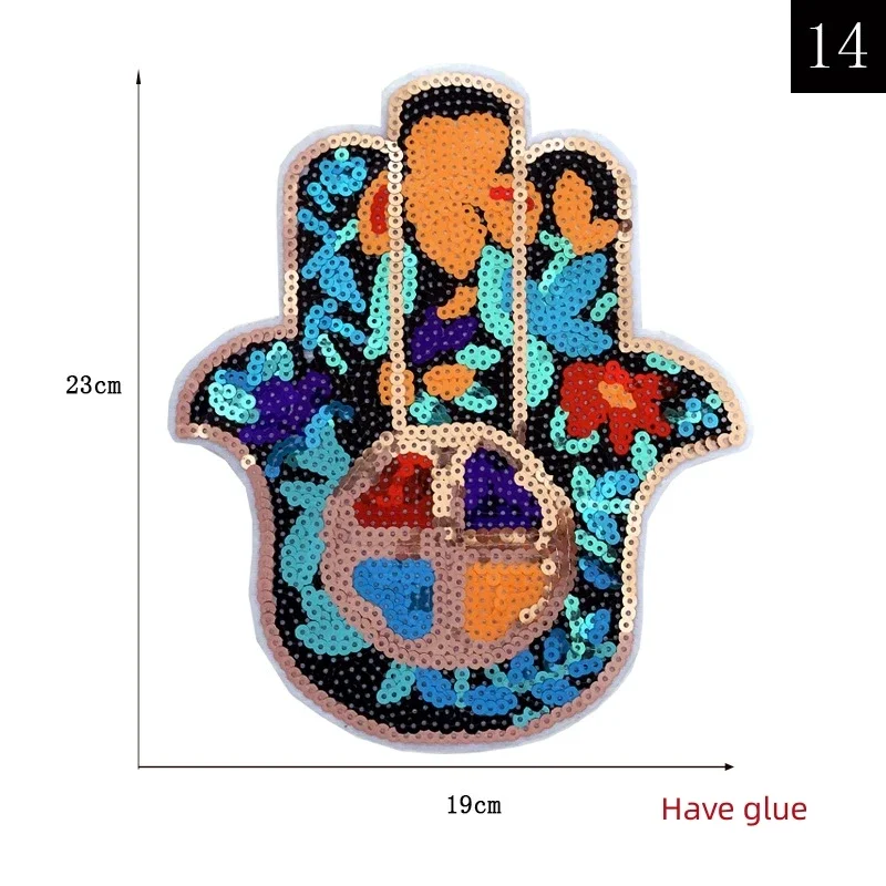 Palm Large Sequin Patches and Appliques Thermoadhesive Patch Eye Hand Jacket T-shirt DIY Decoration Iron on Patches for Clothing