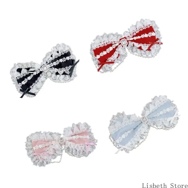 

124A Collectible Handmade Lace Hair Clip Anime Imitation Pearls Embellishment For Cosplay Enthusiasts Soft Barrettes
