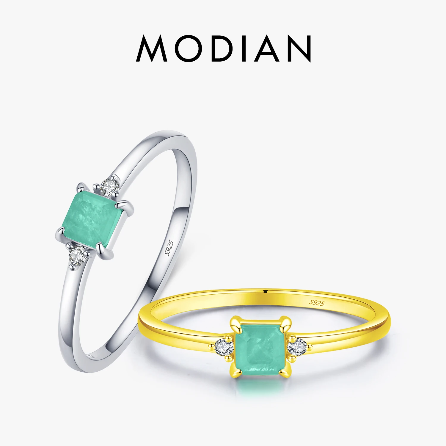 Modian, nuevos anillos de dedo de turmalina con corte de Esmeralda a la moda de Plata de Ley 925 para mujer, joyería fina de plata Paraiba Simple elegante