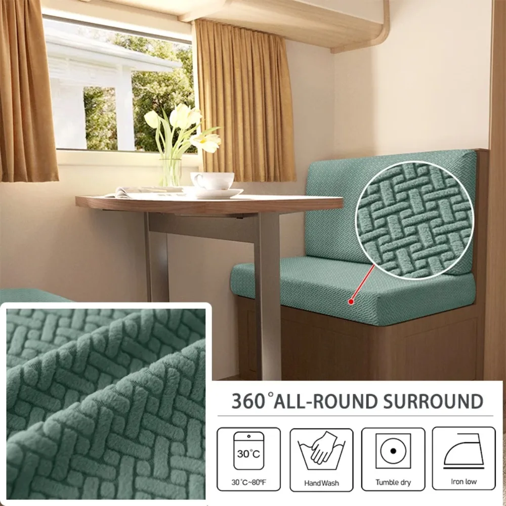 2 Pack Jacquard Stretch RV Dinette Cushion Covers Waterproof Nonslip Wear Resistant Camping Caravan Seat Protector